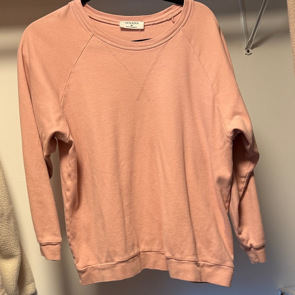 Zenana Outfitters Women's Blush Crew Neck Sweater